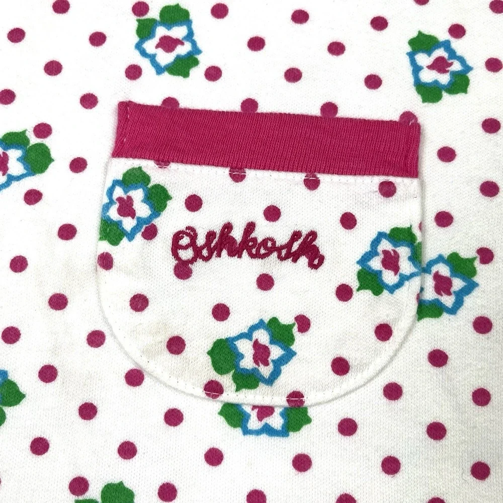 Vintage 90s Oshkosh Bgosh Floral Polka Dot Shirt Pink White USA Made Girls 4T